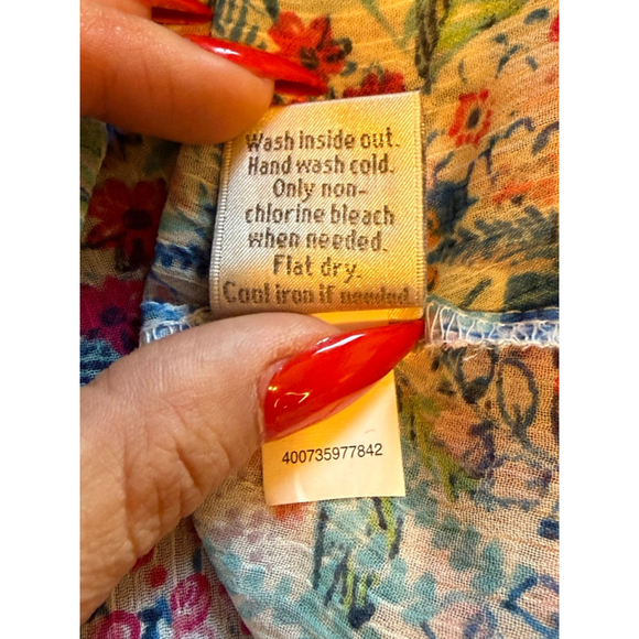 Lauren Conrad LC Blue Floral Lace Boho Blouse Size L Ruffle Hem Top - Picture 6 of 6